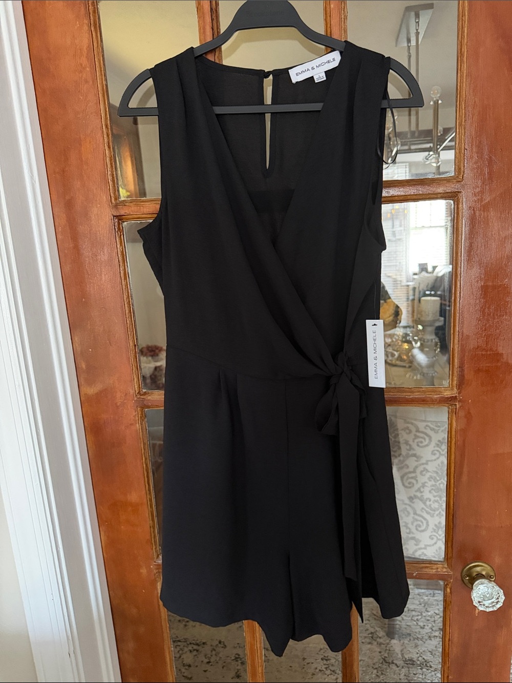Emma & Michele Black Sleeveless Wrap Romper with Side Tie NWT